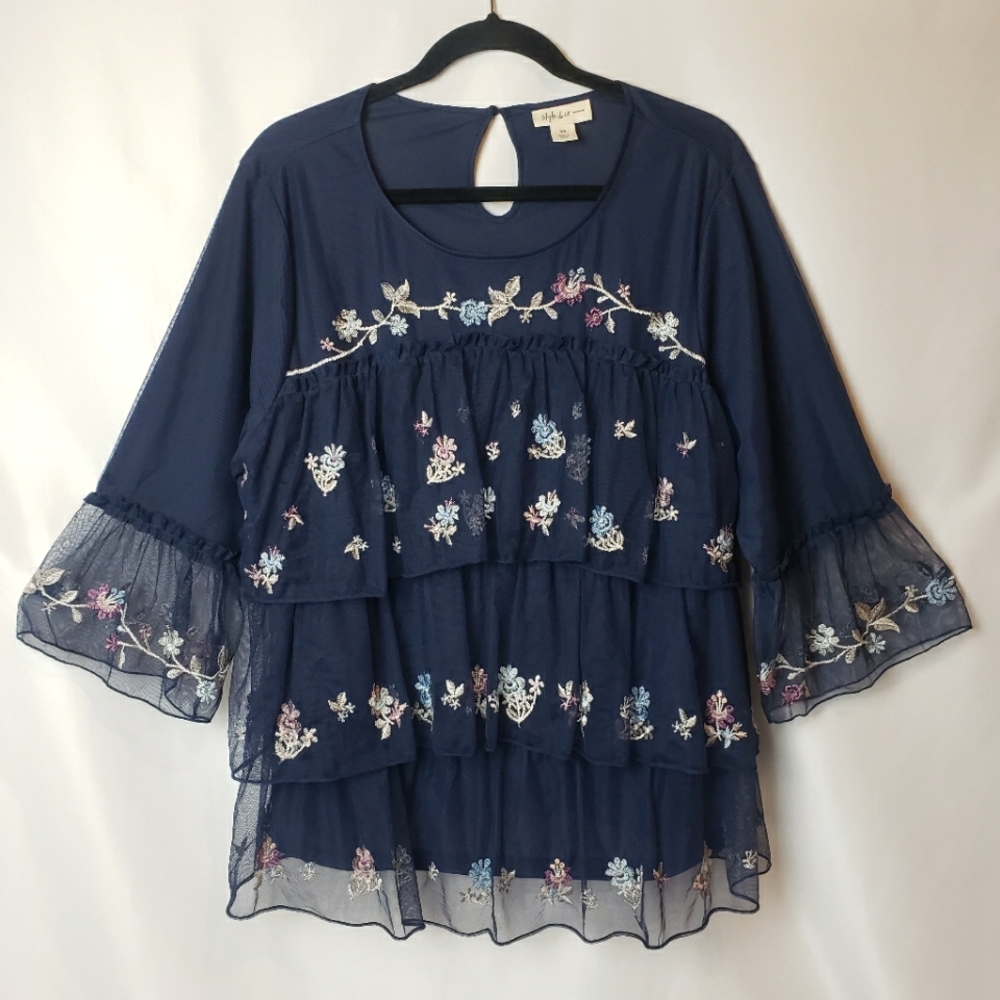 Style & Co Mesh Embroidered Top Size 2X